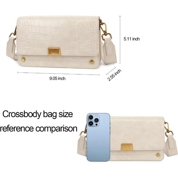 Women's B-white Leather Satchel Small Classy Crossbody Bag Purse Fashion Handbag - Picture 4 of 7